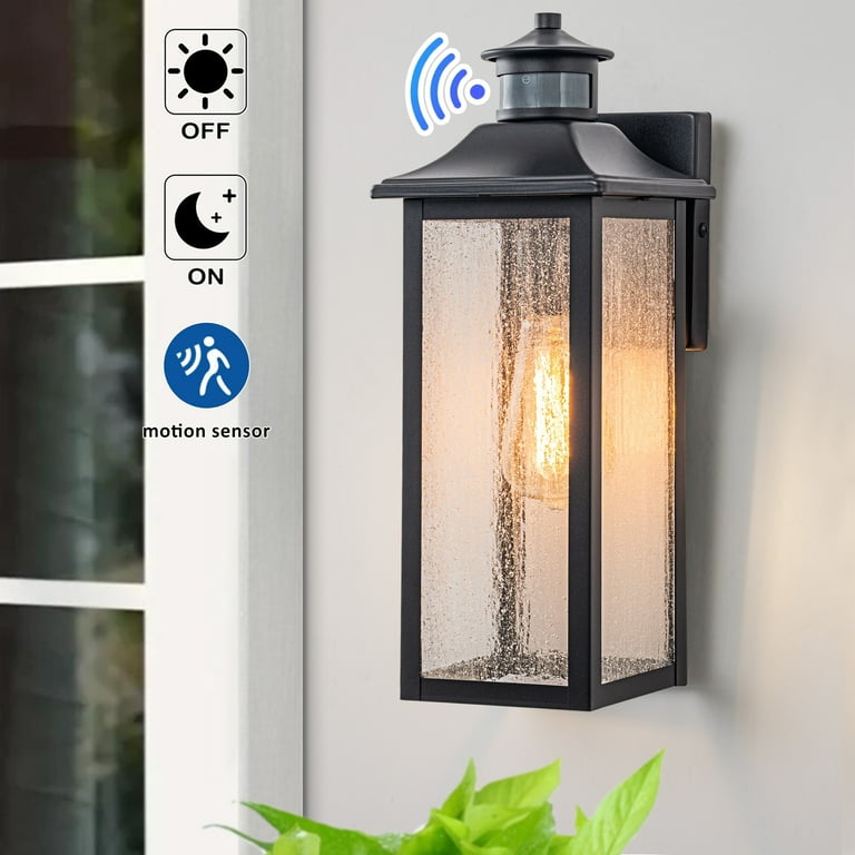 1-Light Black Motion Activated Outdoor Wall Lantern Sconce 1-Light Black Motion Activated Outdoor Wall Lantern Sconce