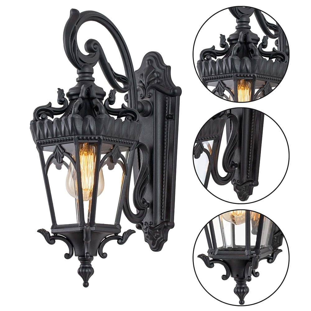 Matte Black Die-Cast Aluminum Outdoor Wall Lantern with Clear Glass
