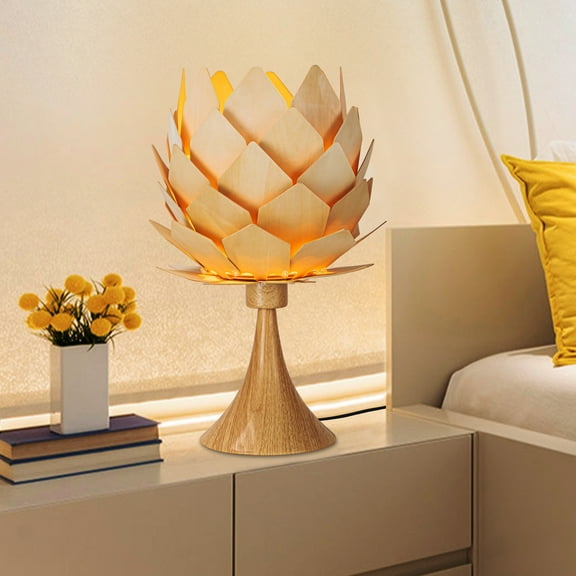 C Cattleya 10.25in. 1-Light Plug-in Pine Cone Wood Table Lamp for Bedroom Living Room