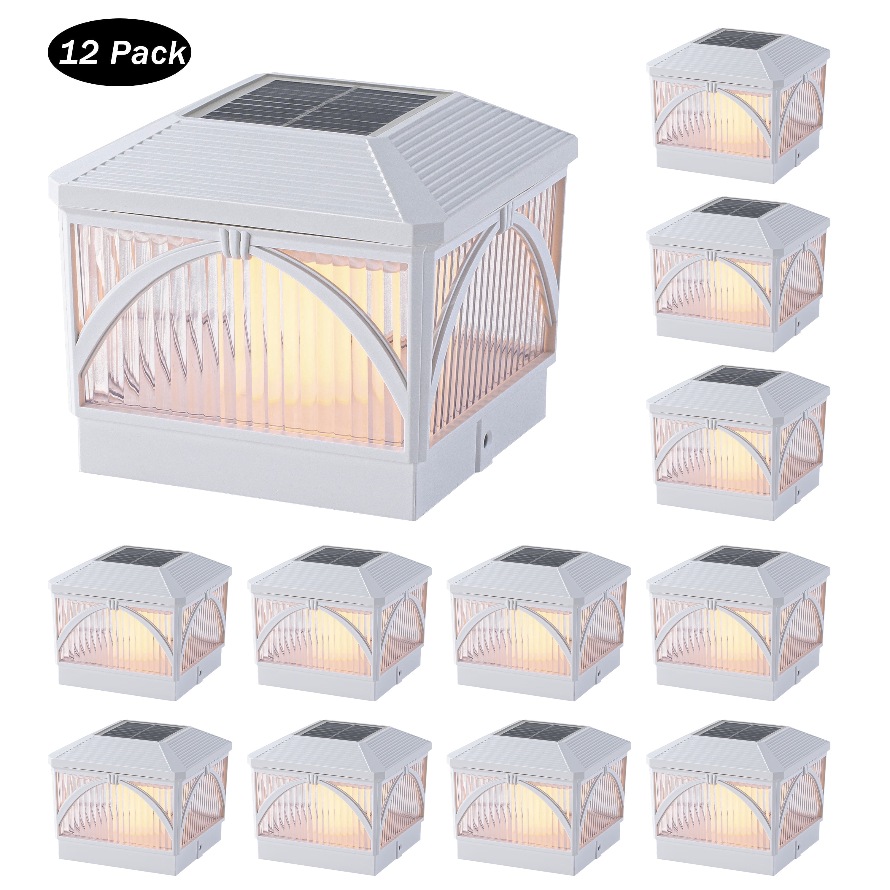 C Cattleya 12-Pack Matte White Solar LED Outdoor Post Cap Lights with Ribbed Lens