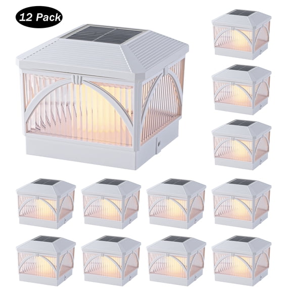 C Cattleya 12-Pack Matte White Solar LED Outdoor Post Cap Lights with Ribbed Lens