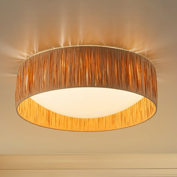 C Cattleya 14.25” Farmhouse 3CCT LED Flush Mount Ceiling Light with Paper Rope Shade