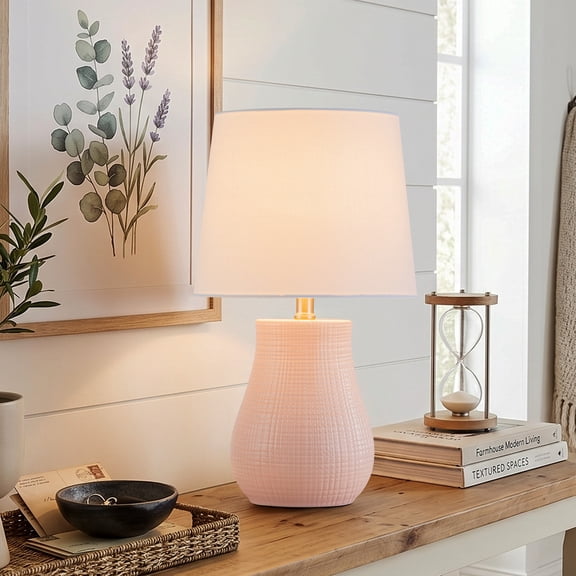C Cattleya 19.25" Pink Ceramic Table Lamp with Textured Base & Linen Shade