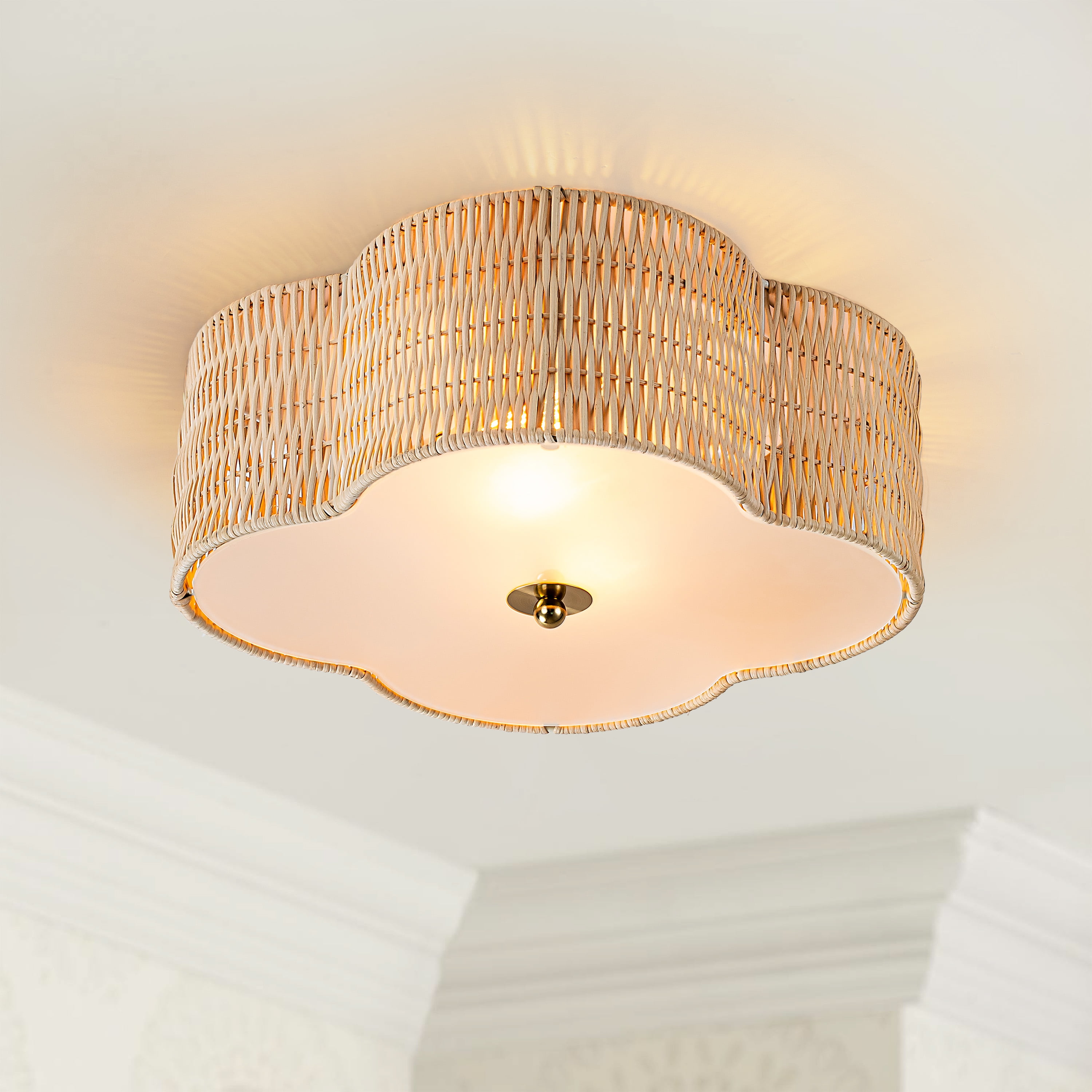 C Cattleya 2-Light Farmhouse Rattan Ceiling Flush Mount, Kitchen ...