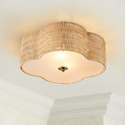 C Cattleya 2-Light Farmhouse Rattan Ceiling Flush Mount with Glass Bottom(E26)