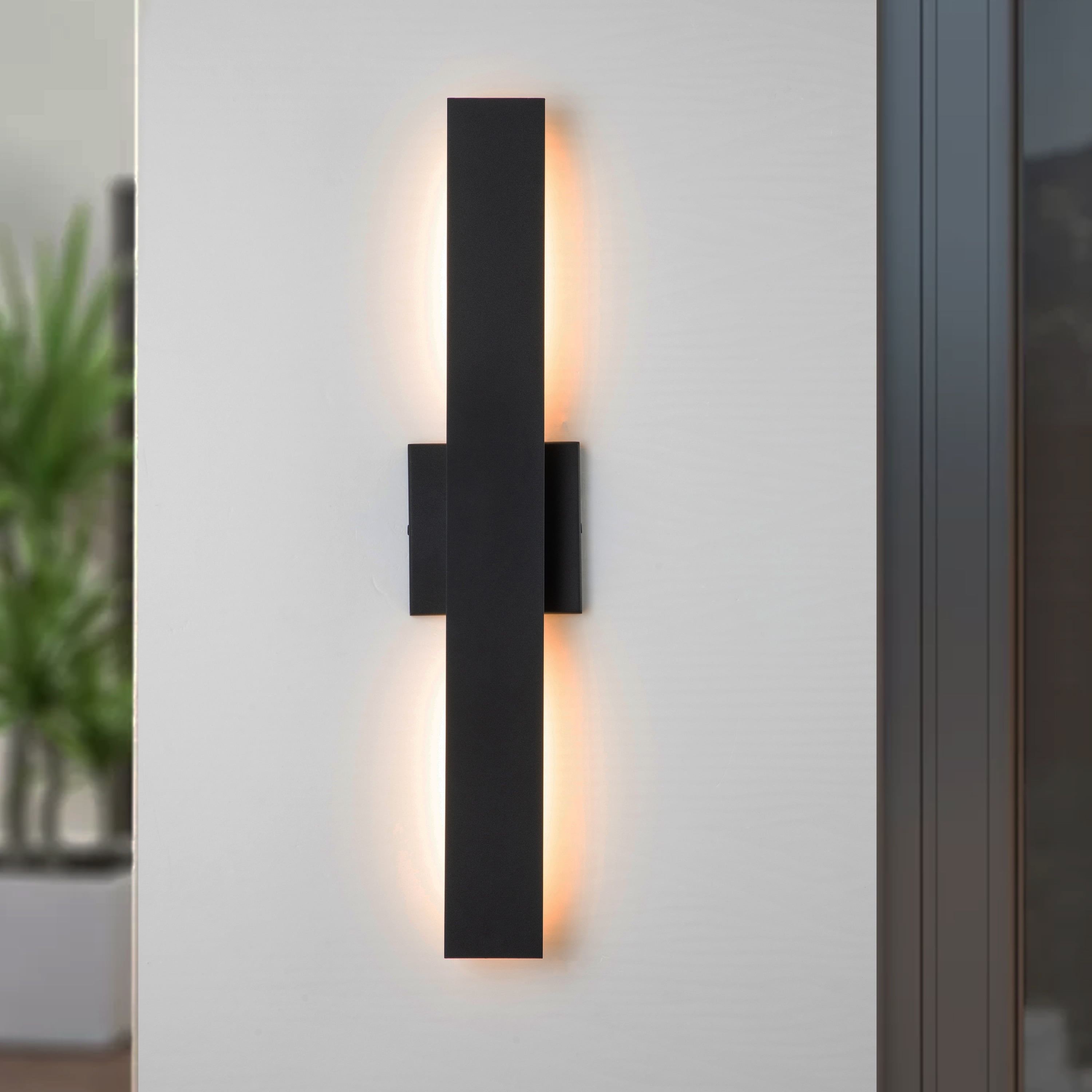 Sleek Matte Black 22" LED Outdoor Wall Sconce with Frosted Glass