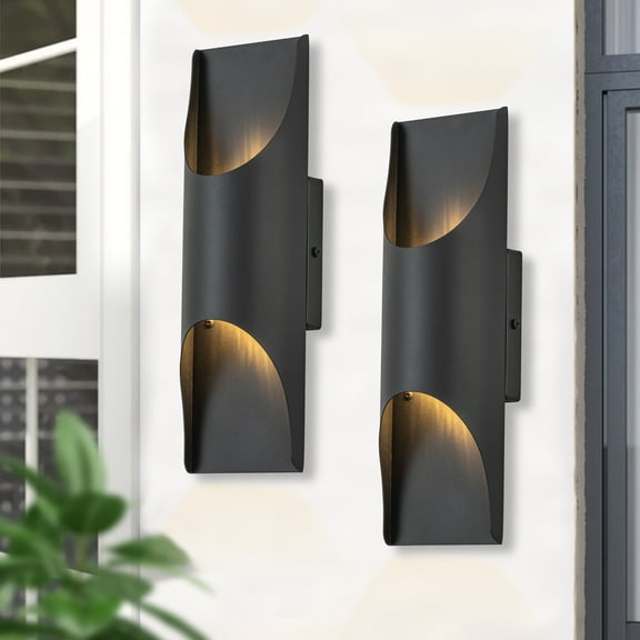 C Cattleya 2-Light Matte Black Integrated LED Outdoor Wall Sconce(2-Pack)