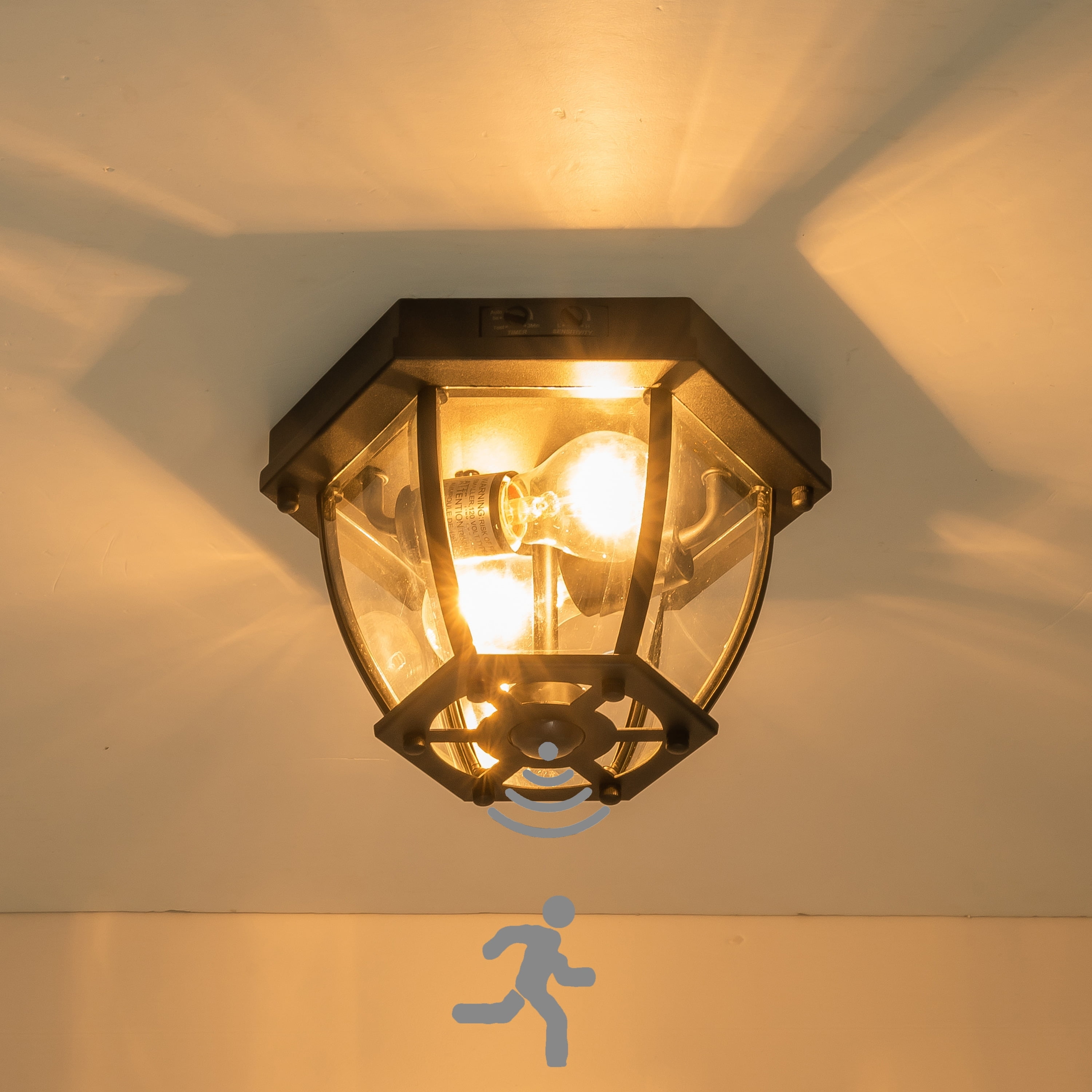 Matte Black Glass Motion Sensor Outdoor Flush Mount Ceiling Light