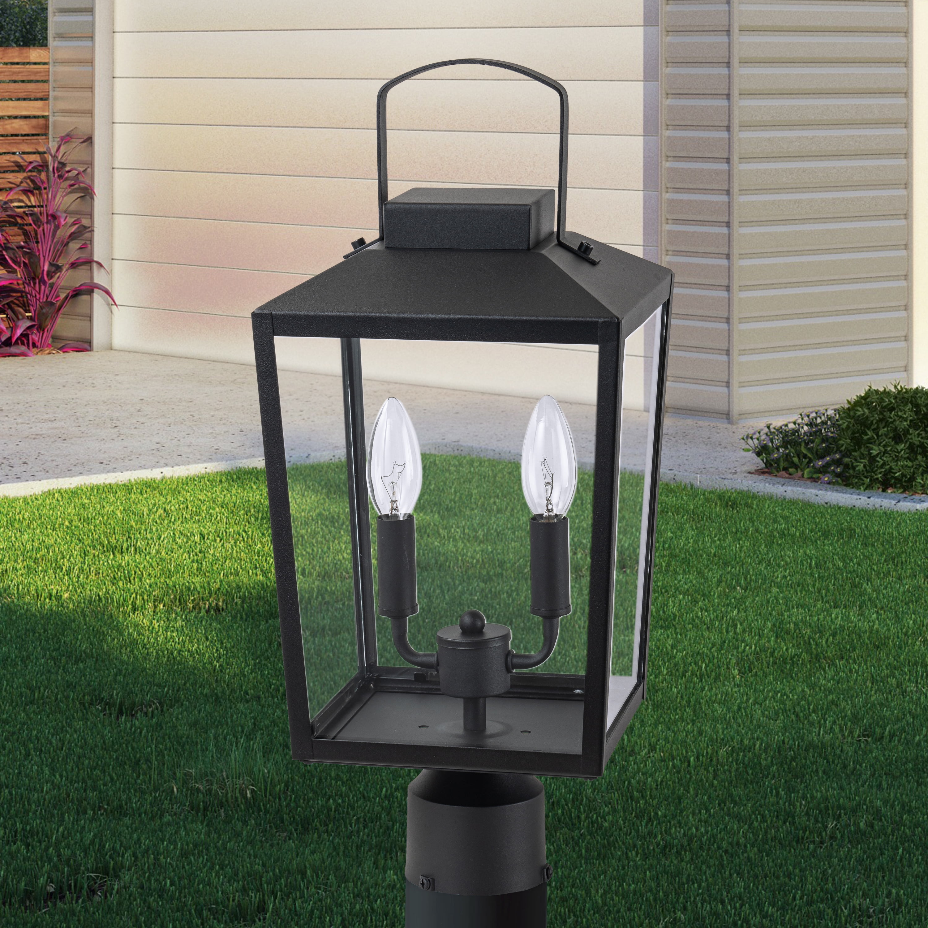 24'(H) 1-pack Vintage Black Outdoor Post Lantern - Waterproof Aluminum Lamp Post Light with Bubble Glass, Decorative Garden Pathway Lighting for Yard, Patio, or Driveway (Bulb Not Included)