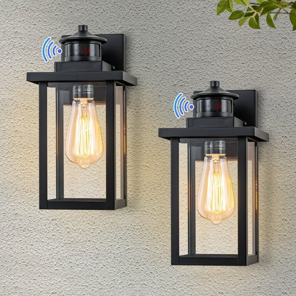 C Cattleya 2-Pack 1-Light Powder-Coated Black Motion Sensor Dusk to Dawn Outdoor Wall Sconces (E26)
