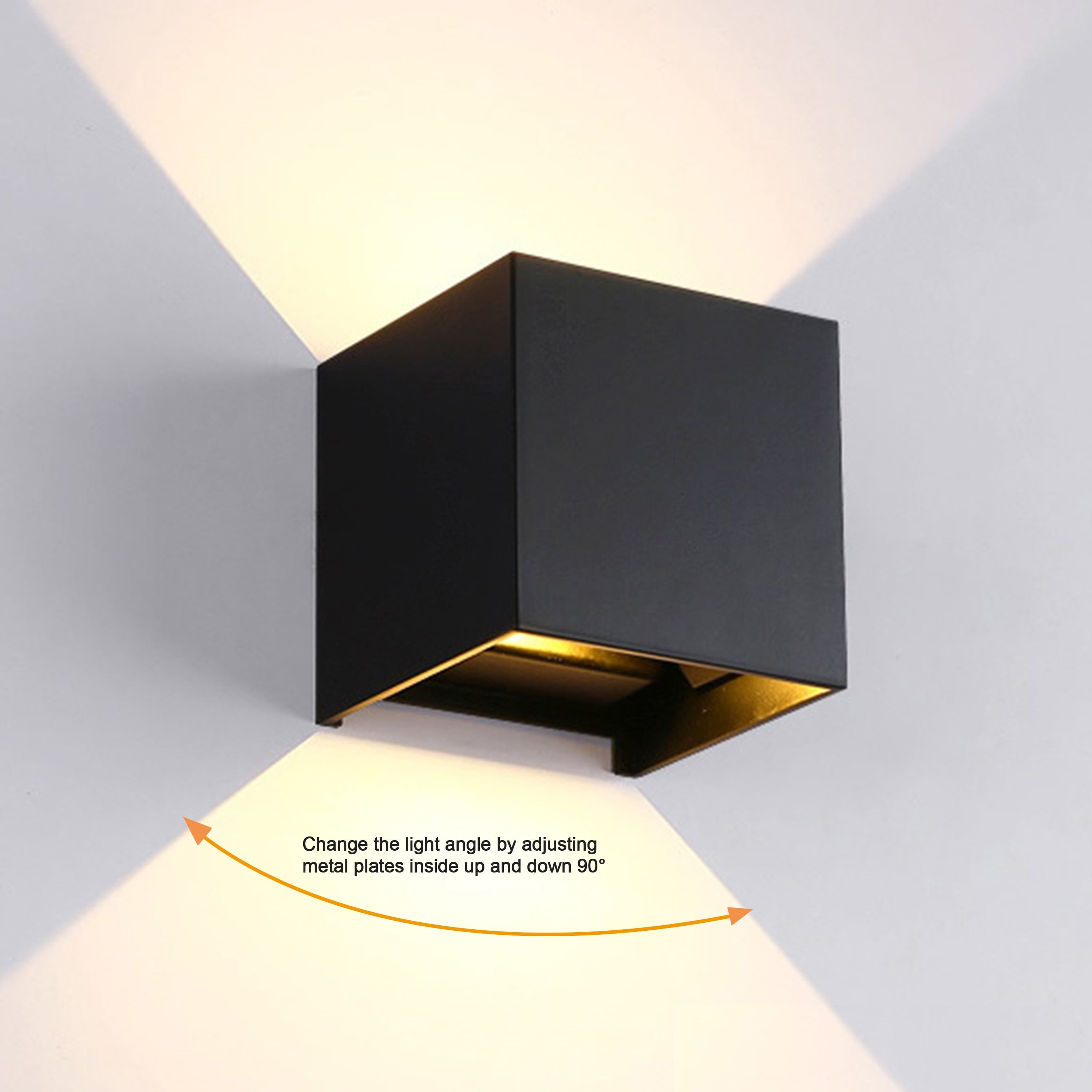 Black Aluminum Cube Dimmable Outdoor Wall Light, 2 Pack