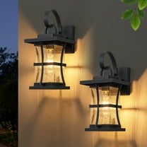 C Cattleya 2-Pack 13.25in. Matte Black Outdoor Wall Light Fixtures with Seeded Glass Shade