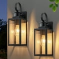 thumbnail image 1 of C Cattleya 2-Pack 16.75in. Modern Matte Black Outdoor Wall Lantern Sconce with Seeded Glass, 1 of 8