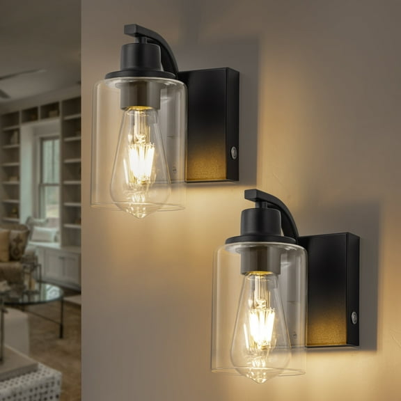 C Cattleya 2-Pack 7.5" Matte Black Indoor Wall Light with ST64 Edison Bulbs,3CCT Dimmable