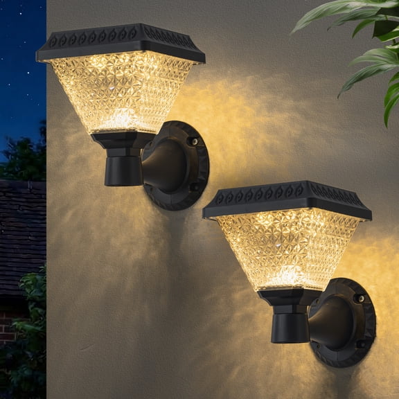 C Cattleya 2-Pack Black Dimmable CCT Changing RGB Solar Outdoor Wall Sconce