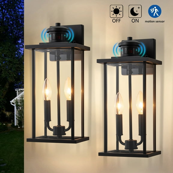C Cattleya 2-Pack Classic Matte Black Motion Sensor Dusk to Dawn Outdoor Wall Lantern