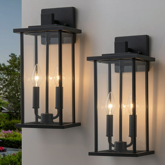 C Cattleya 2-Pack Classic Matte Black Outdoor Wall Lantern with Clear Glass Shade