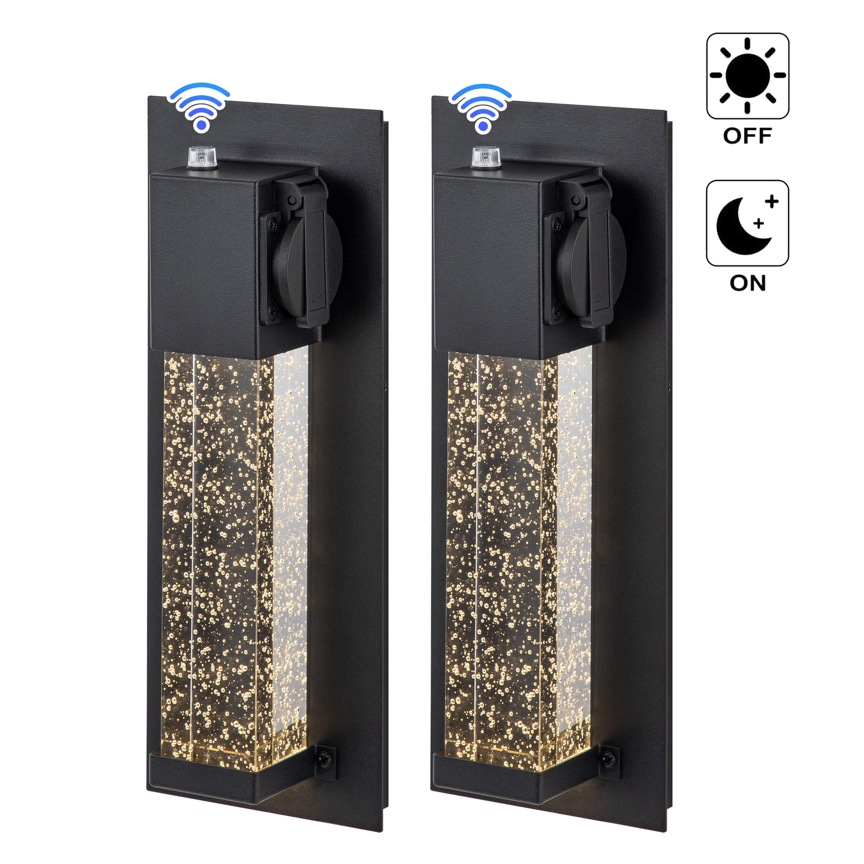 Matte Black Dusk to Dawn LED Outdoor Wall Light with Clear Bubble Glass, 2-Pack
