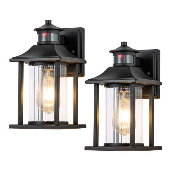 C Cattleya 2-Pack Matte Black Motion Sensing Dusk to Dawn Outdoor Wall Lights (E26)