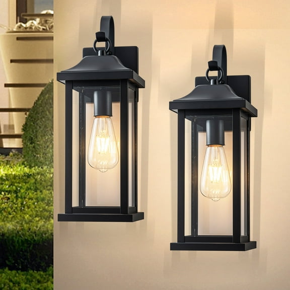 C Cattleya 2-Pack Matte Black Outdoor Wall Lights With Clear Tempered Glass