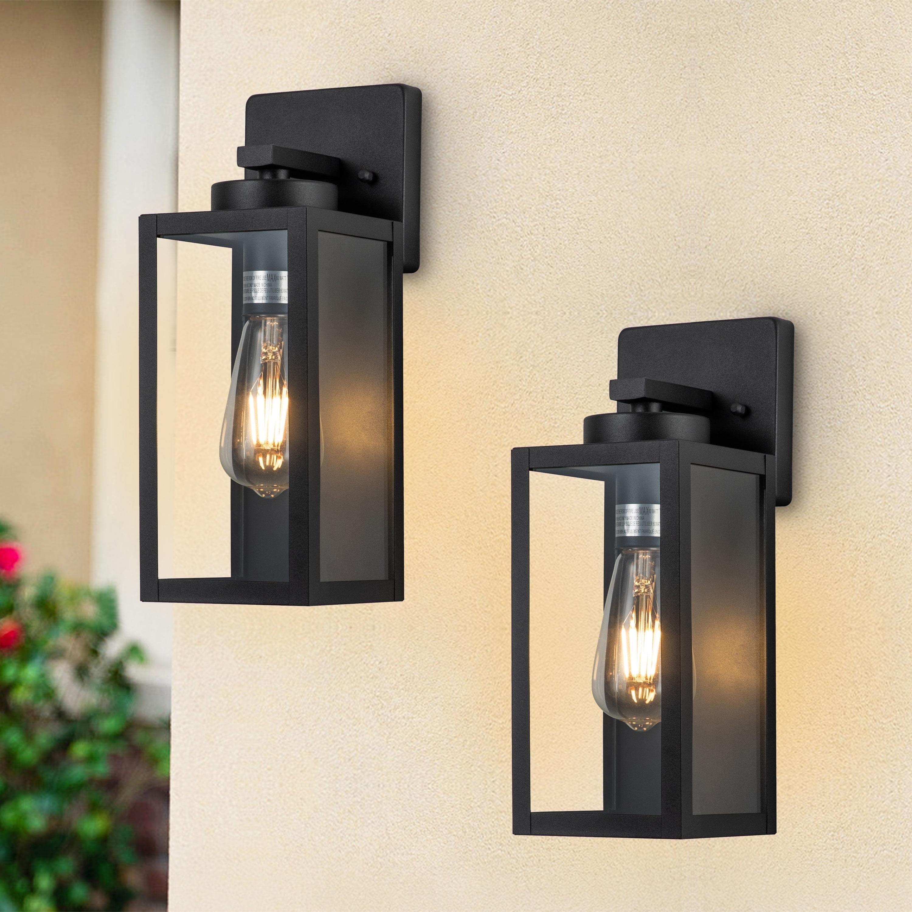 Matte Black Modern Outdoor Wall Lantern Sconce with Clear Glass