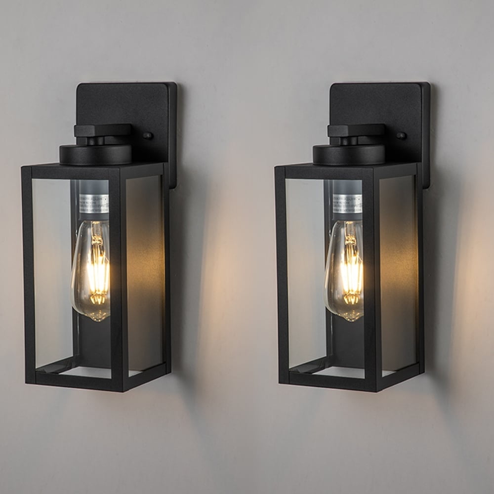 Matte Black Modern Outdoor Wall Lantern Sconce with Clear Glass