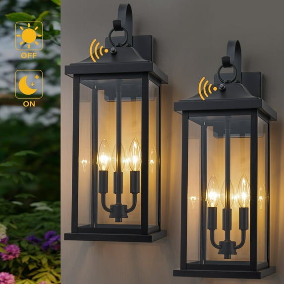 C Cattleya 22.25” Large Matte Black Dusk to Dawn Outdoor Wall Lights With Clear Tempered Glass(2-Pack)