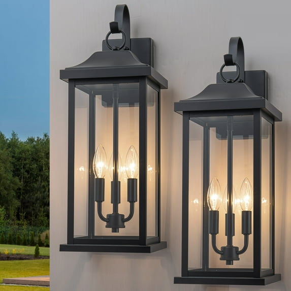 C Cattleya 22.25in 3-Light Modern Matte Black Outdoor Wall Lantern with E12 Base Socket(2-Pack)