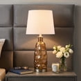 thumbnail image 1 of C Cattleya 23.5” Brown Glass Table Lamp with Textured Base and Linen Shade, 1 of 7