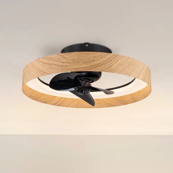 C Cattleya 23 in. Color Changing Dimmable LED Black and Wood Finish Indoor Ceiling Fan with Light Kit and Remote Control