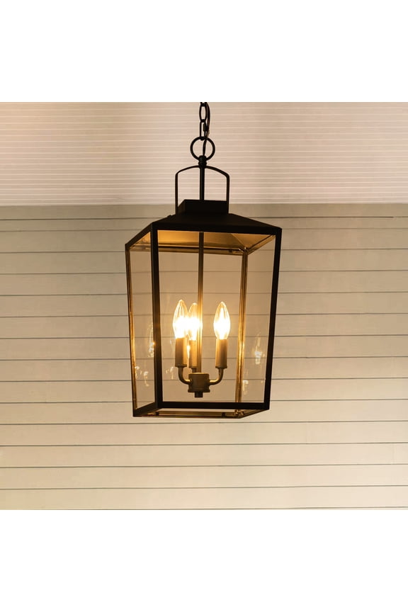 3-Light Black Outdoor Pendant Light with Glass Shade