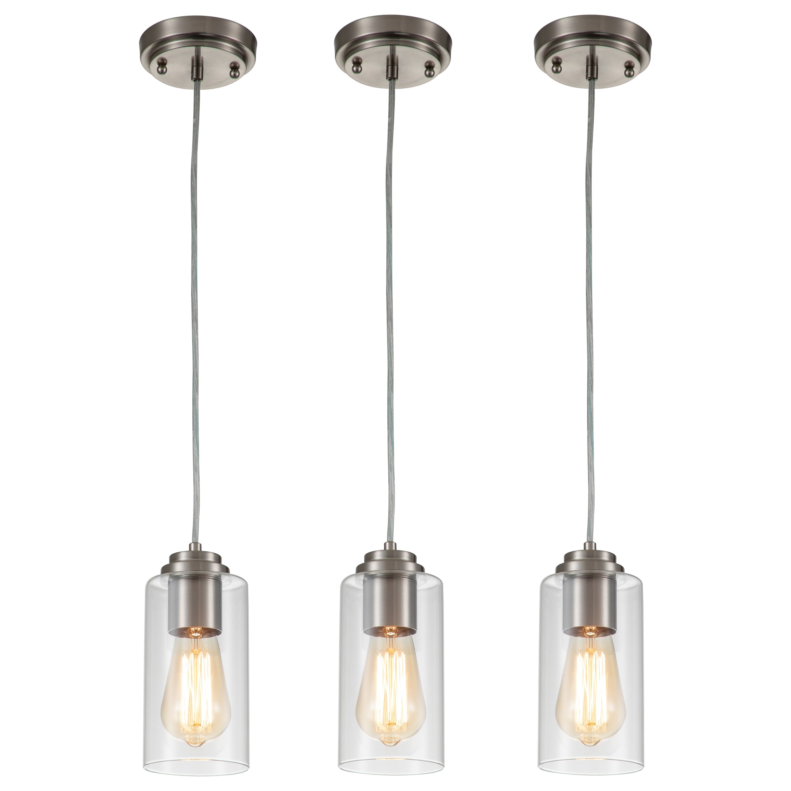 Satin Nickel Mini Pendant Light with Clear Glass Shade