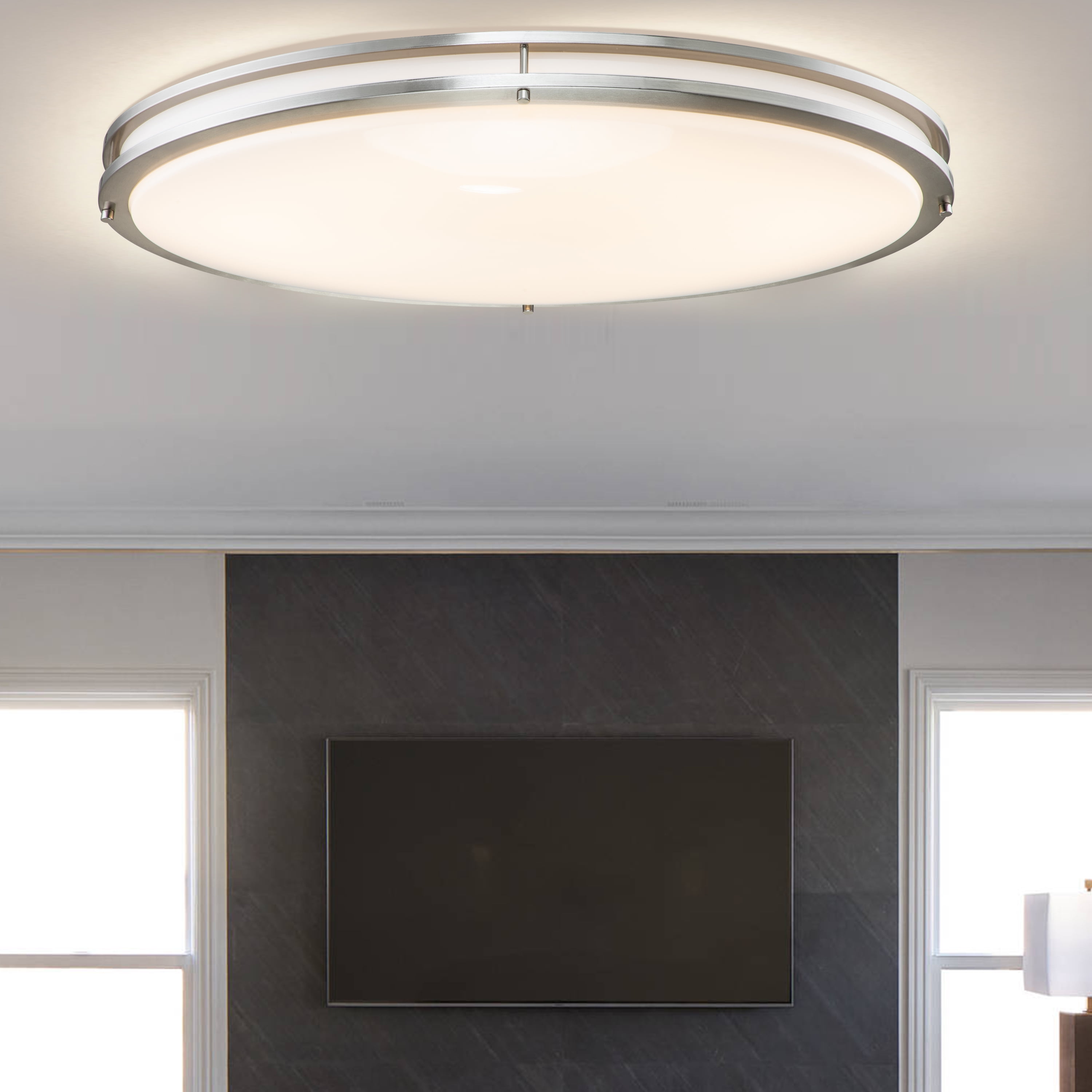 Sleek 32.5" Brushed Nickel LED Oval Flush Mount with Acrylic Shade