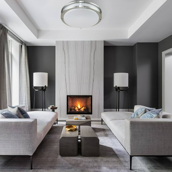 C Cattleya 32in. Brushed Nickel Oval 35W Dimmable LED Flush Mount with Opal Acrylic Shades W32.5"xE15.75"xH4.75"