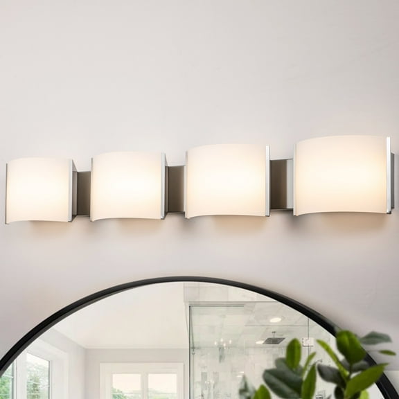 C Cattleya 4-Light Satin Nickel Stainless Steel LED Vanity Light with Acrylic Shade