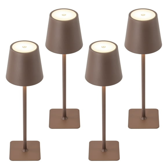 C Cattleya 4-Pack 14” Brown LED Cordless Table Lamp, 3CCT Dimmable Portable Desk Lamps