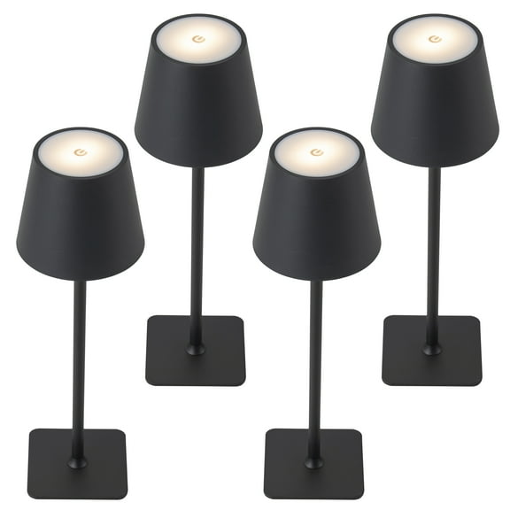 C Cattleya 4-Pack 14” Matte Black LED Cordless Table Lamp, 3CCT Dimmable Portable Desk Lamps