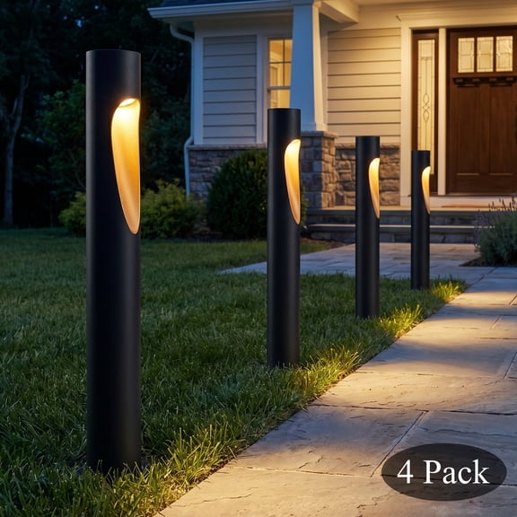 C Cattleya 4-Pack 3W Low Voltage Black and Gold LED Landscape Pathway Light,3000K Warm White