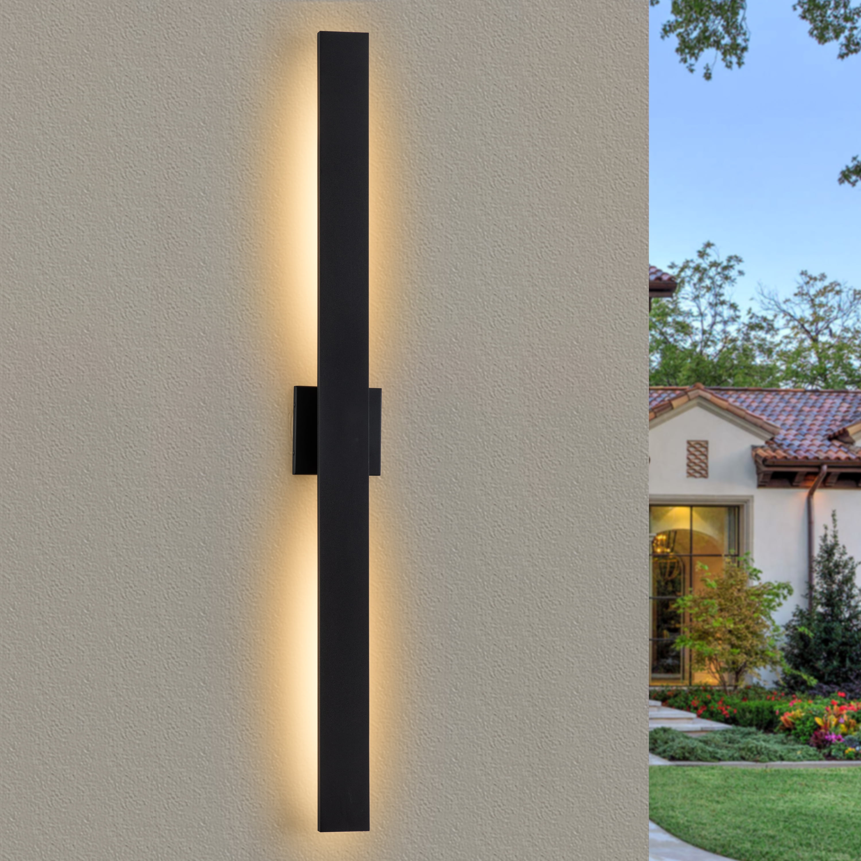 C Cattleya 48in. Black Dimmable LED Outdoor Wall Lantern Sconce with Frosted Glass