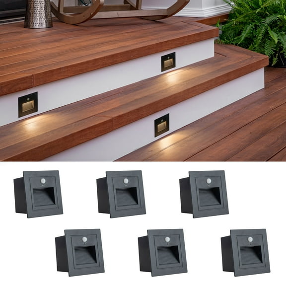C Cattleya 6-Pack 3.25 in. Hardwired Black Aluminum Motion Sensing LED Outdoor Deck Stair Light with Frosted Acrylic Lens