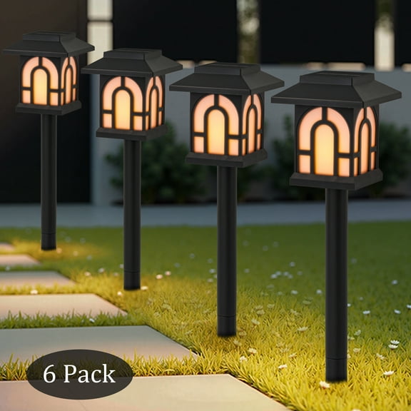 C Cattleya 6-Pack Black Solar Flickering Flame LED Outdoor Path Lights for Landscape,Walkway,Garden