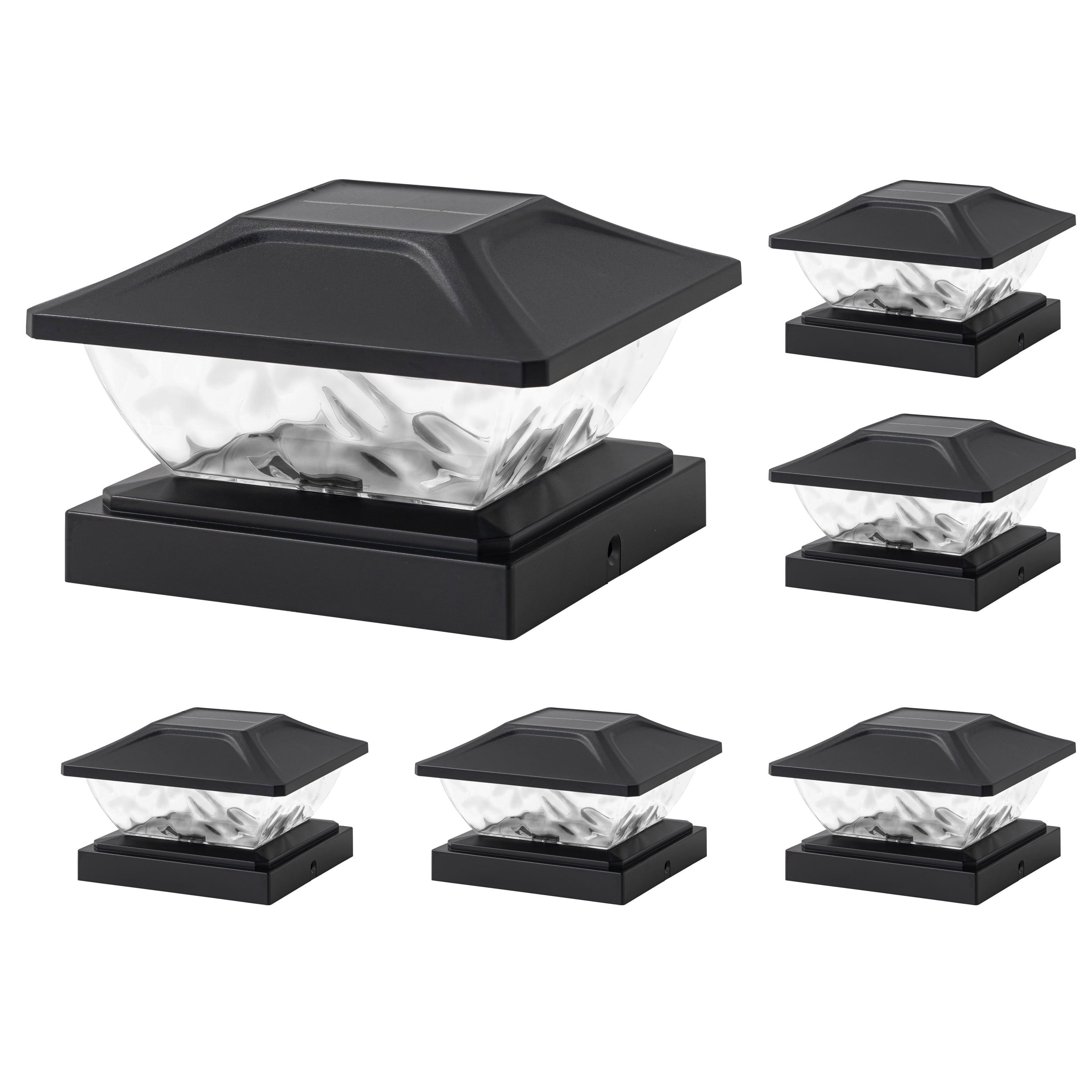 C Cattleya 6-Pack Black Solar LED Outdoor Post Cap Lights with Hammered Lens