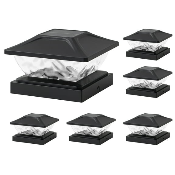 C Cattleya 6-Pack Black Solar LED Outdoor Post Cap Lights with Hammered Lens
