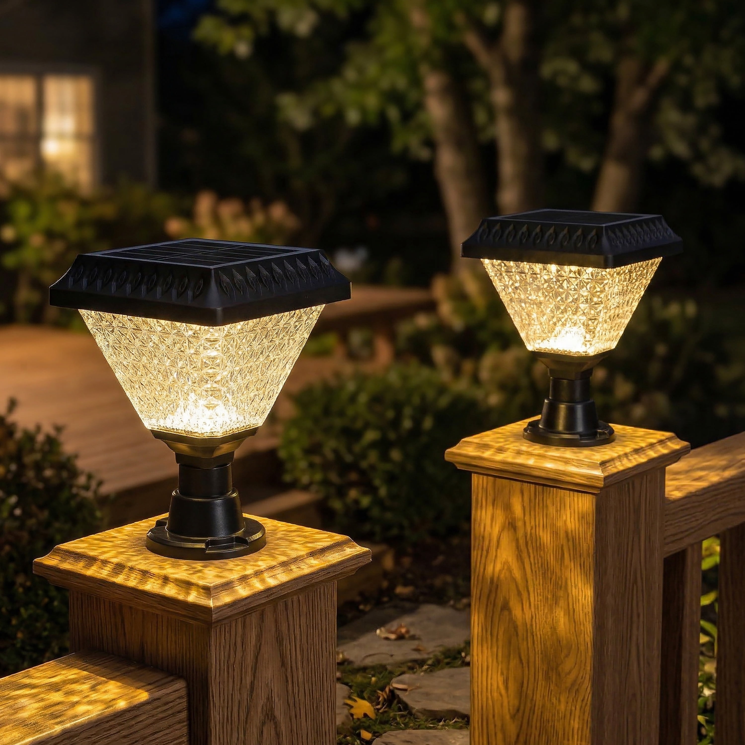 C Cattleya 8.5-in 2-Pack Dusk-to Dawn Matte Black  Solar Outdoor Post Light