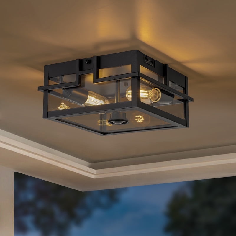 C Cattleya Black Motion Sensing Dusk to Dawn Outdoor Flush Mount Ceiling Light