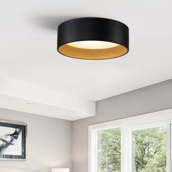 C Cattleya Black and Woodgrain Finish Integrated LED 3000K/4000K/5000K Flush Mount LED Ceiling Light