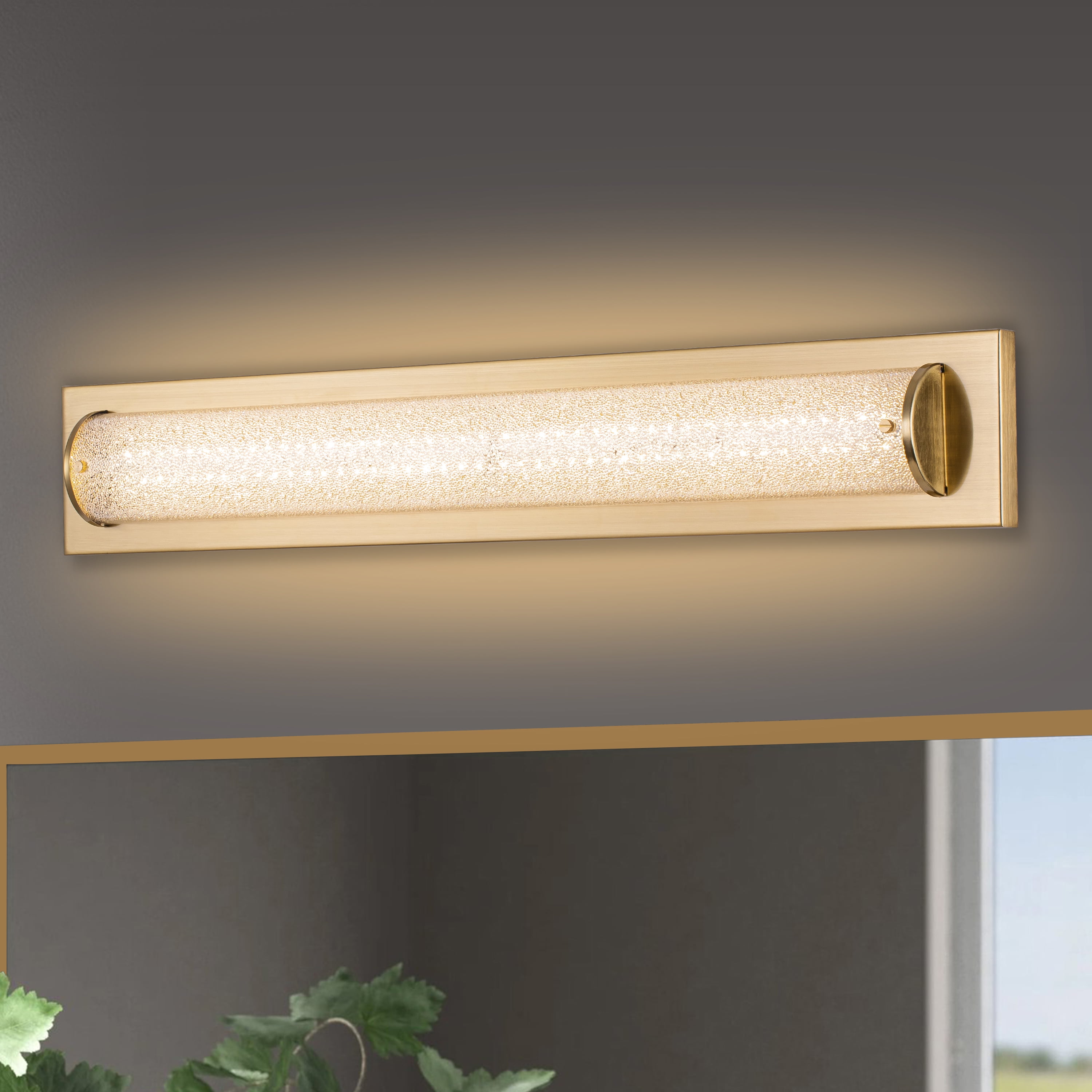 C Cattleya Brushed Gold LED Bathroom Vanity Light Bar with Clear Sandy