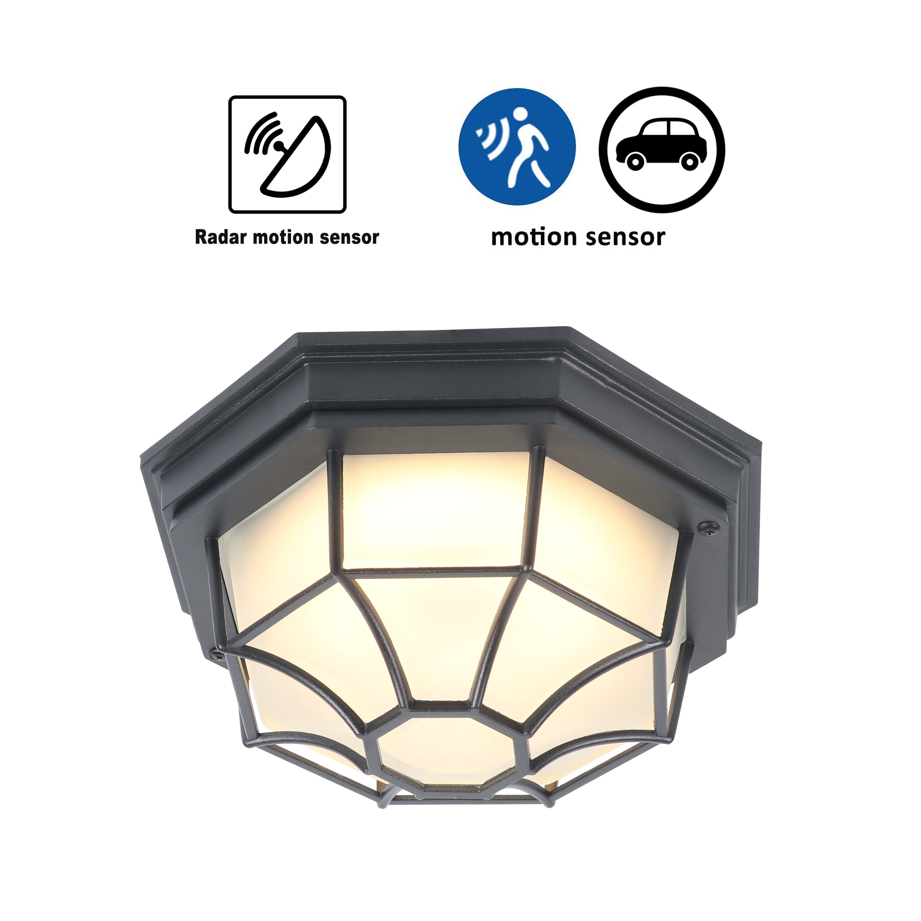 C Cattleya Integrated Led Matte Black Aluminum Motion Sensing Dusk To Dawn Outdoor Flush Mount Ceiling Light With Frosted Glass Com