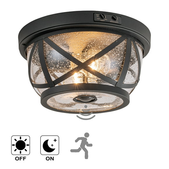 C Cattleya Matte Black Motion Sensing Outdoor Flush Mount（E26）