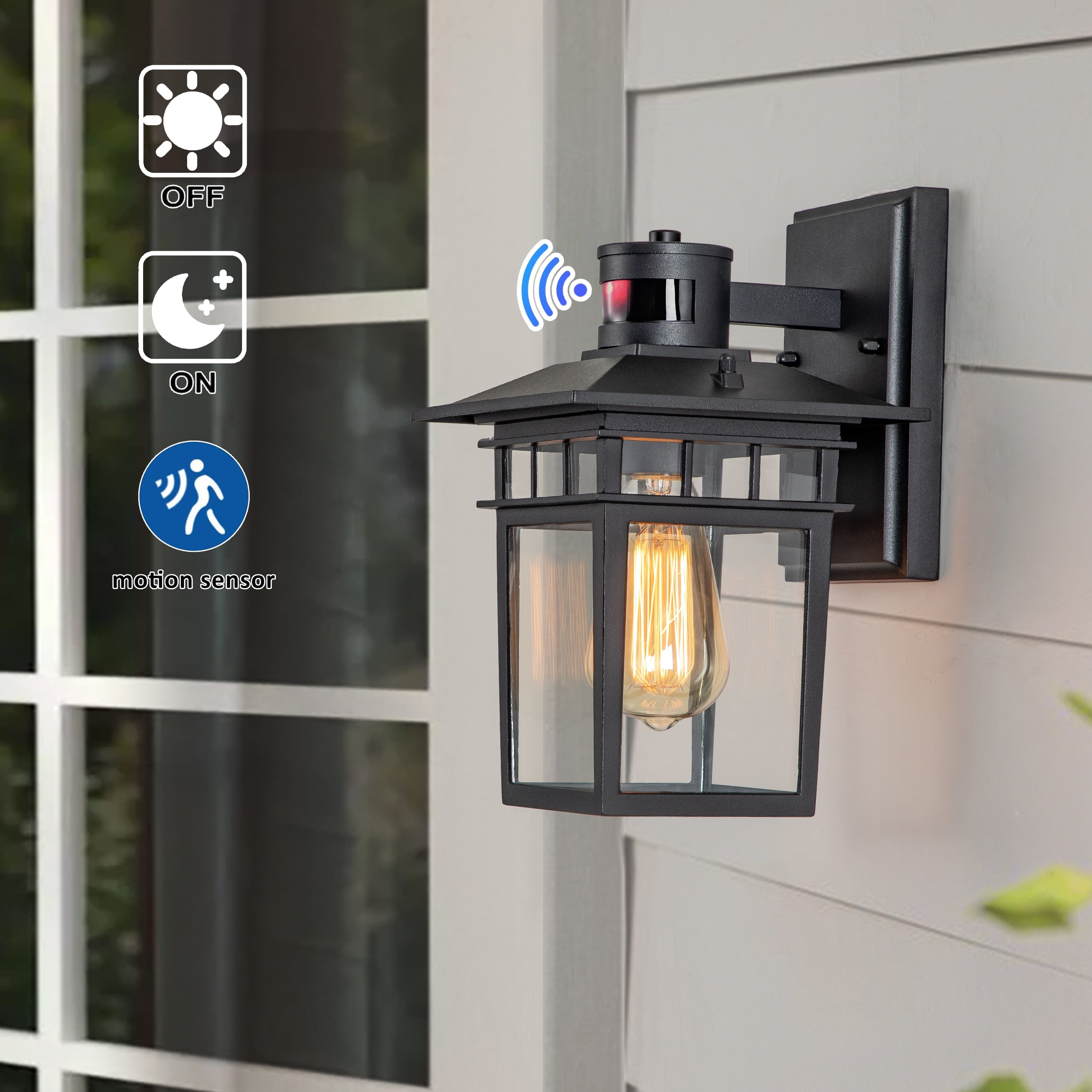 Matte Black Motion Sensor Outdoor Wall Light with Clear Glass